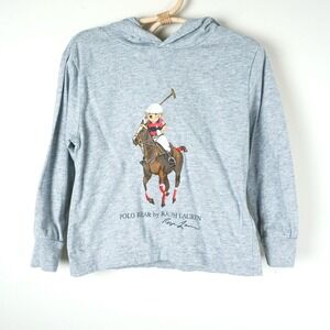 Polo Ralph Lauren Lightweight Hoodie Kids 3T Grey Polo Bear Equestrian Graphic